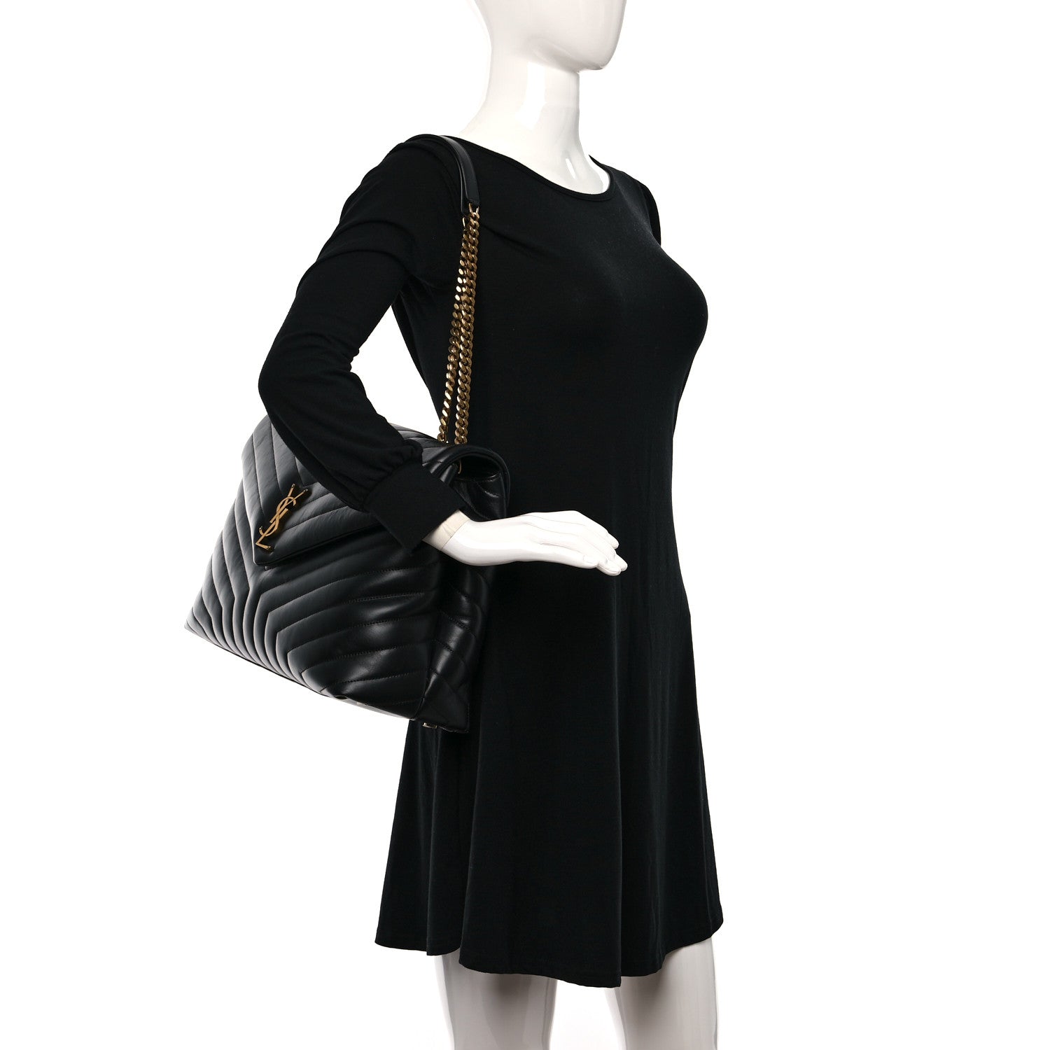 Saint Laurent Calfskin Y Quilted Monogram Large Loulou Chain Satchel Black 2 of 9