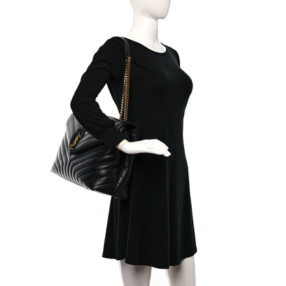 Saint Laurent Calfskin Y Quilted Monogram Large Loulou Chain Satchel Black 2 of 9