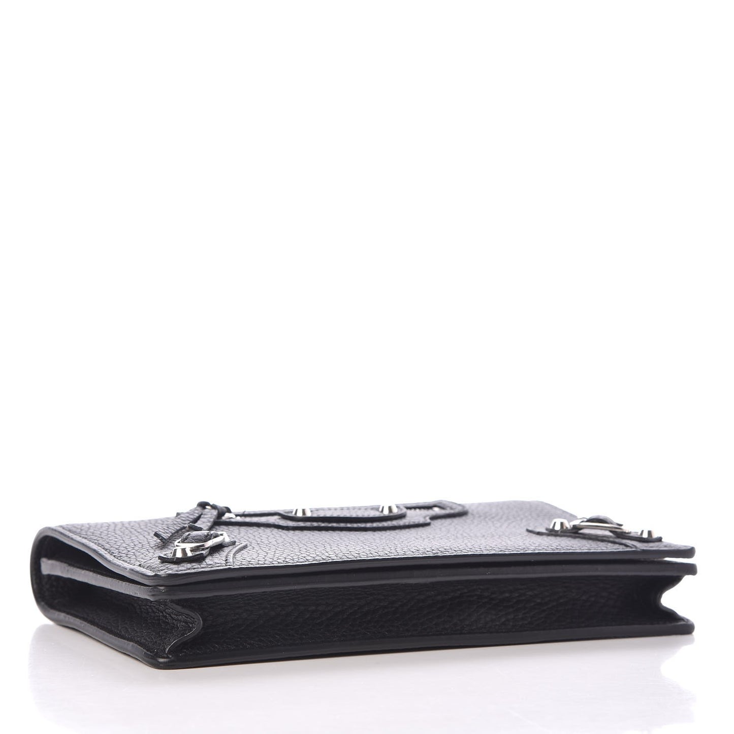 Grained Calfskin Classic Silver Hardware Wallet on Chain Black