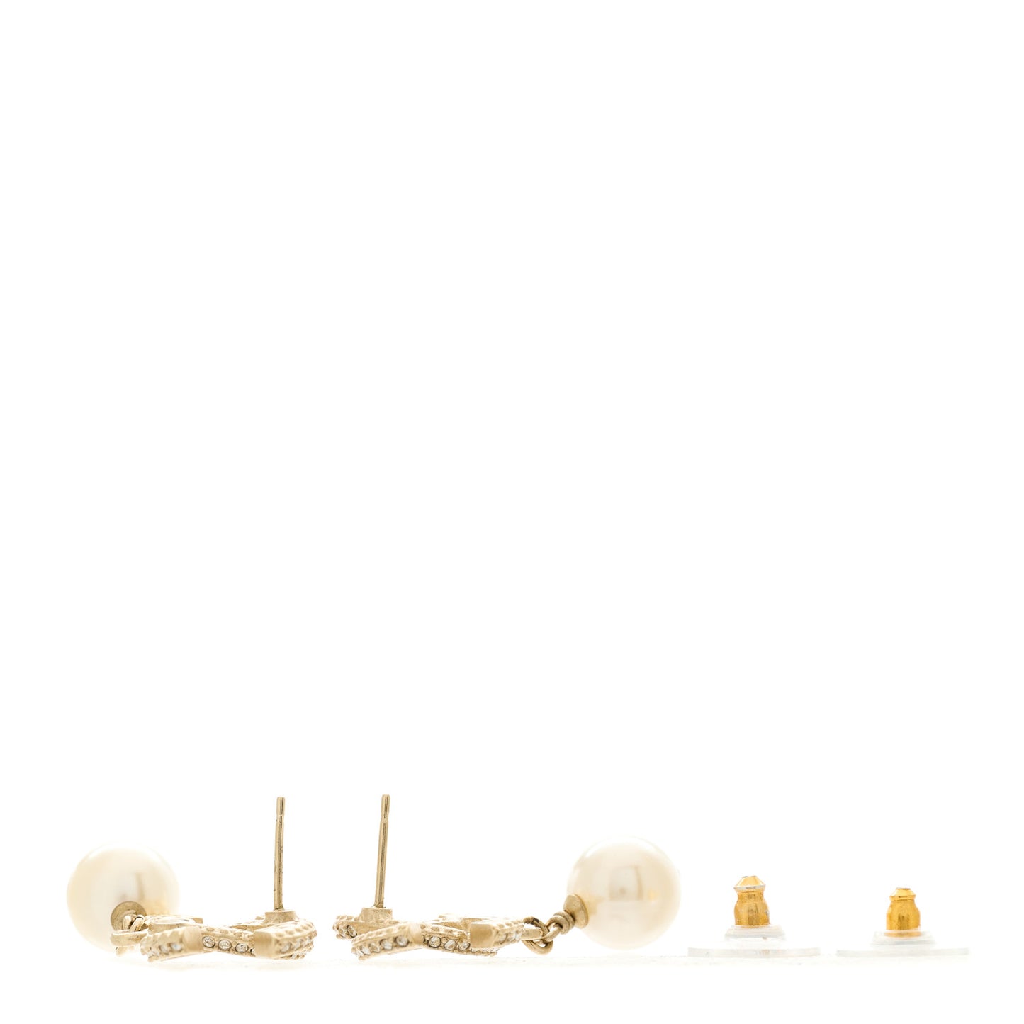 Crystal Pearl CC Drop Earrings Gold