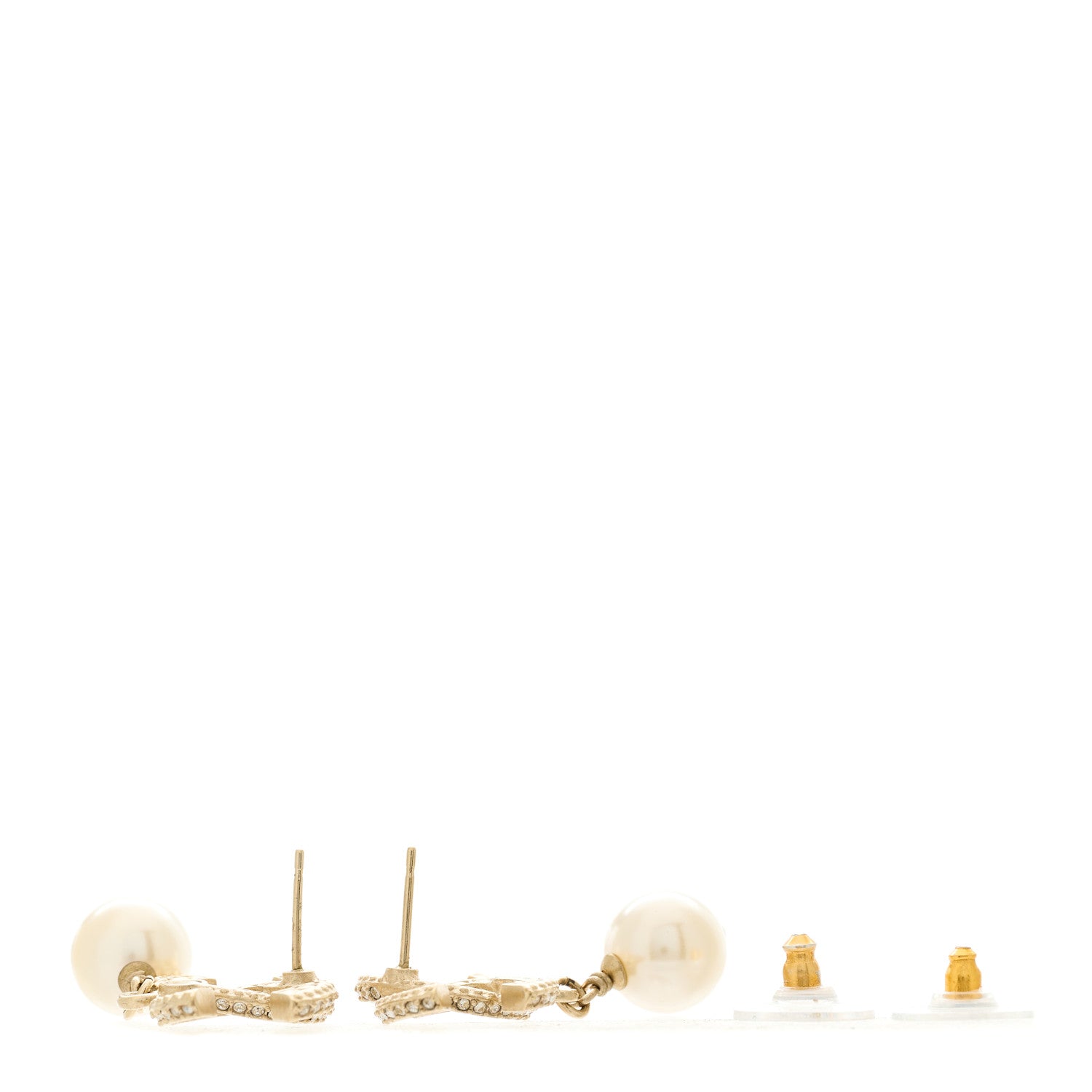 Chanel Crystal Pearl CC Drop Earrings Gold 3 of 4