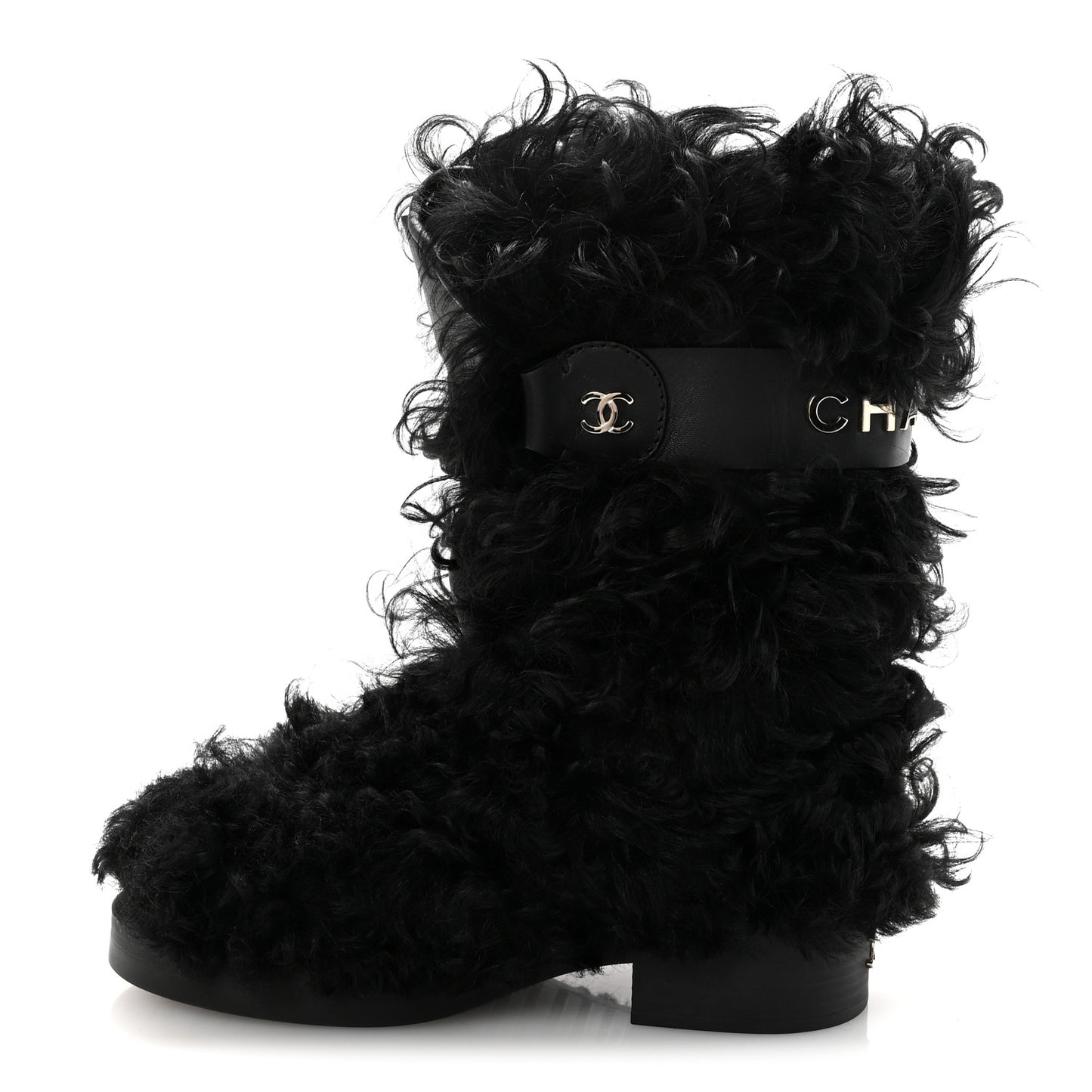 Shearling Sheepskin High Boots 39 Black