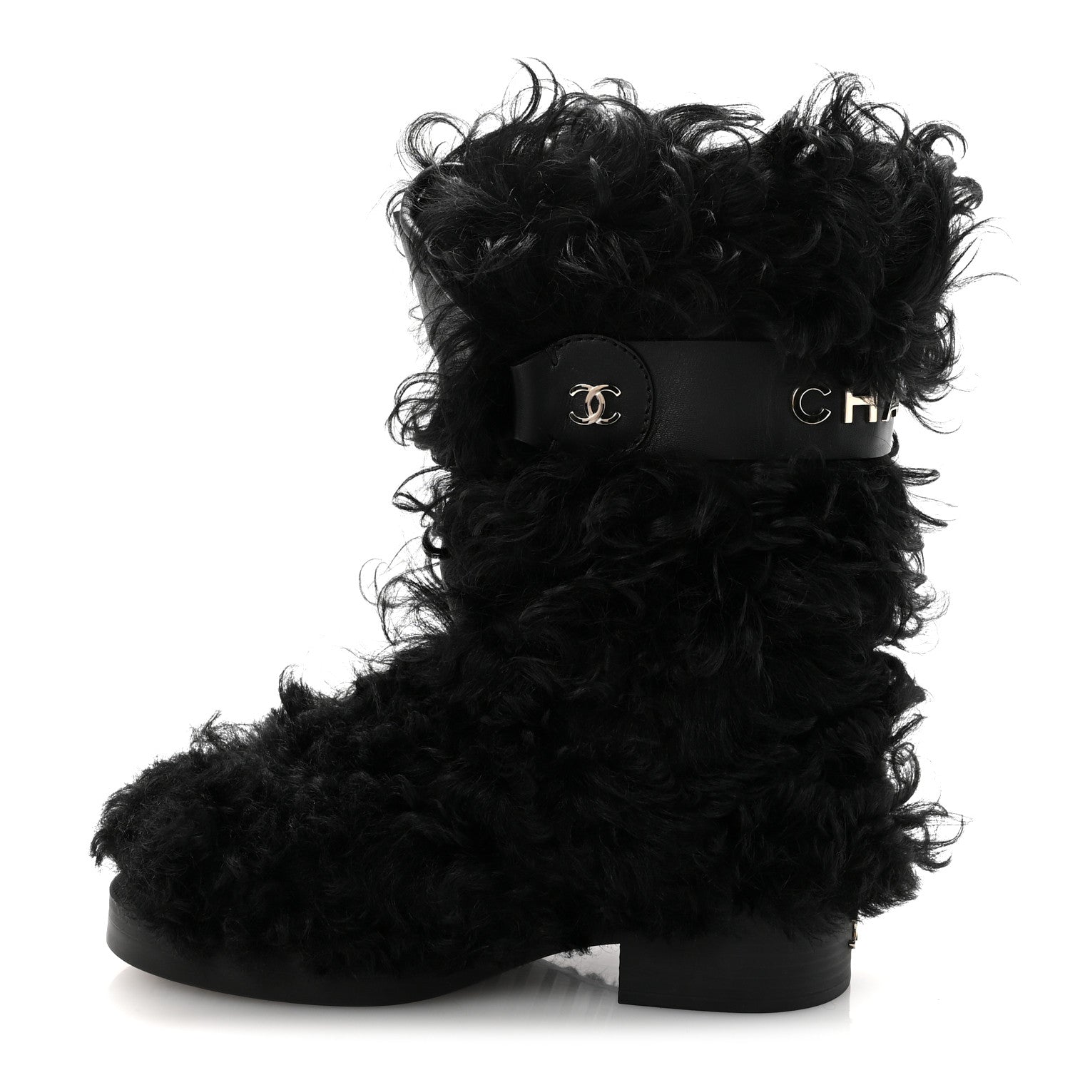 Chanel Shearling Sheepskin High Boots 39 Black 1 of 9