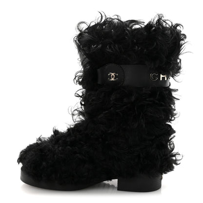 Chanel Shearling Sheepskin High Boots 39 Black 1 of 9