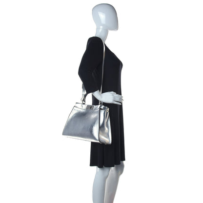 Fendi Vitello Catalan Mirror Medium Peekaboo Iconic Satchel Argento 2 of 14