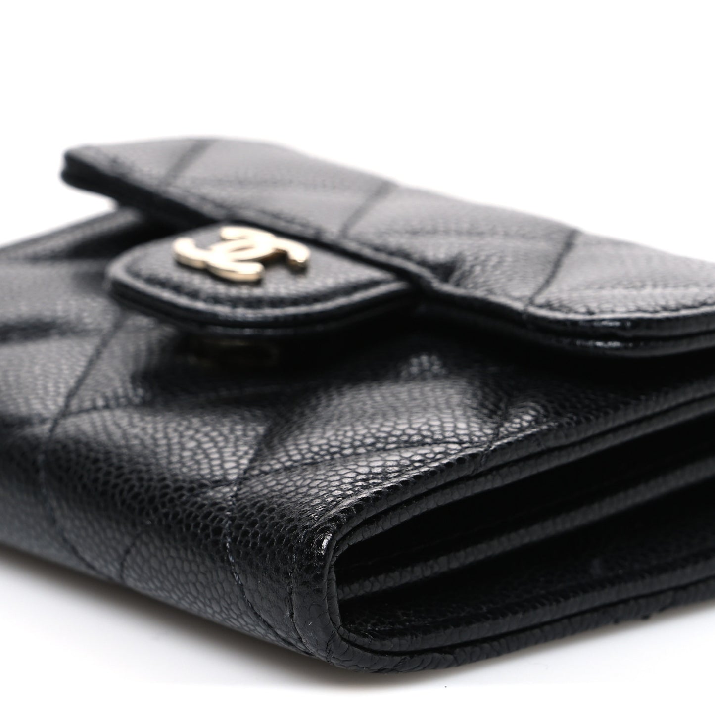 Caviar Quilted Flap Card Holder On Chain Black