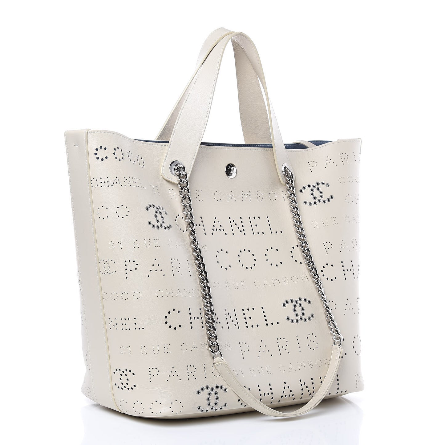 Calfskin Tweed Small Logo Eyelets Shopping Tote Beige