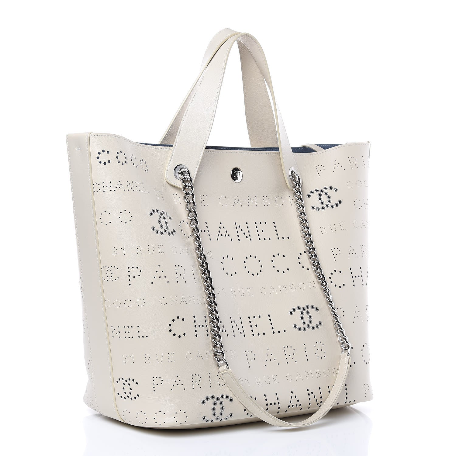 Chanel Calfskin Tweed Small Logo Eyelets Shopping Tote Beige 4 of 11