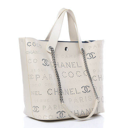 Chanel Calfskin Tweed Small Logo Eyelets Shopping Tote Beige 4 of 11