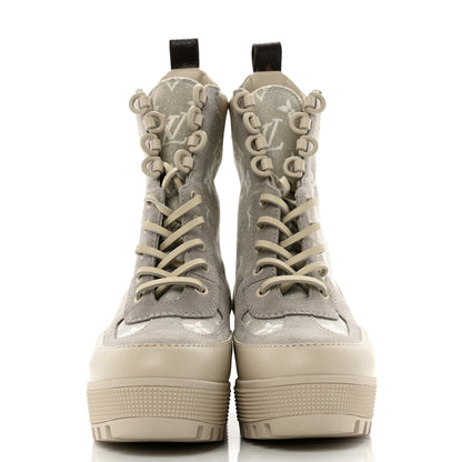 Louis Vuitton Suede Calfskin Laureate Platform Desert Boots 37 Taupe 3 of 11
