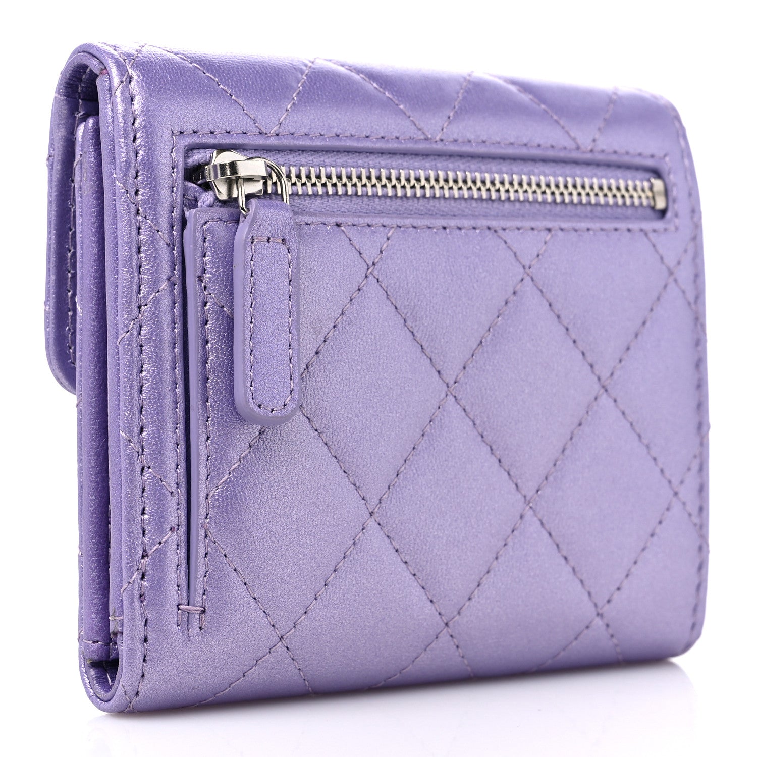 Chanel Iridescent Lambskin Quilted Compact Flap Wallet Purple 3 of 12