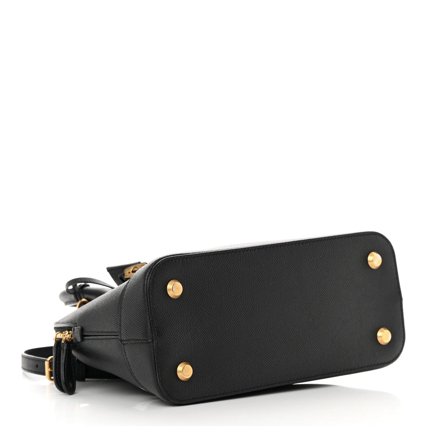 Signature Grained Calfskin Logo S Ville Top Handle Bag Black White