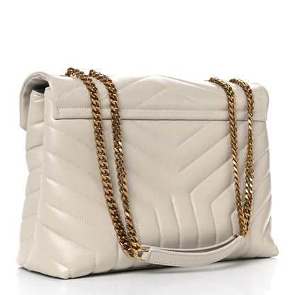 Saint Laurent Calfskin Y Quilted Monogram Medium Loulou Chain Satchel Blanc Vintage 3 of 17