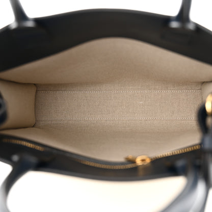 Celine Canvas Calfskin Logo Print Small Vertical Cabas Natural Navy 5 of 11