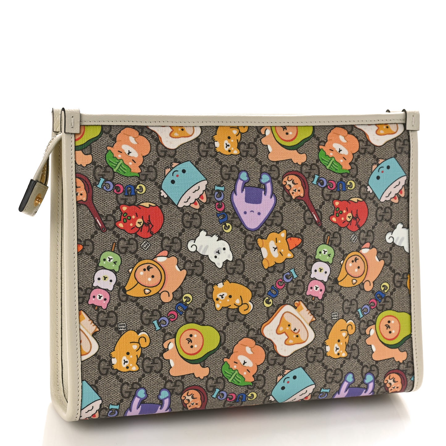 GG Supreme Monogram Animal Kawaii Cosmetic Case Multi White