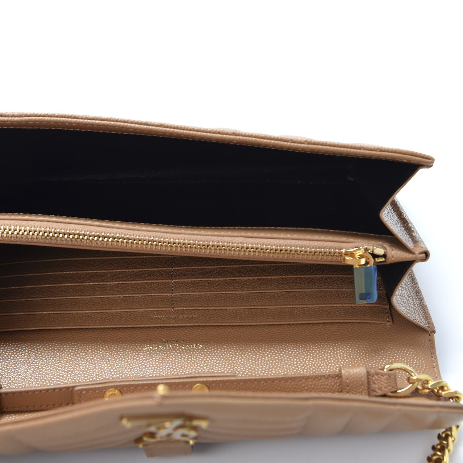 Saint Laurent Grain De Poudre Mixed Matelasse Triquilt Monogram Chain Wallet Dune 4 of 9