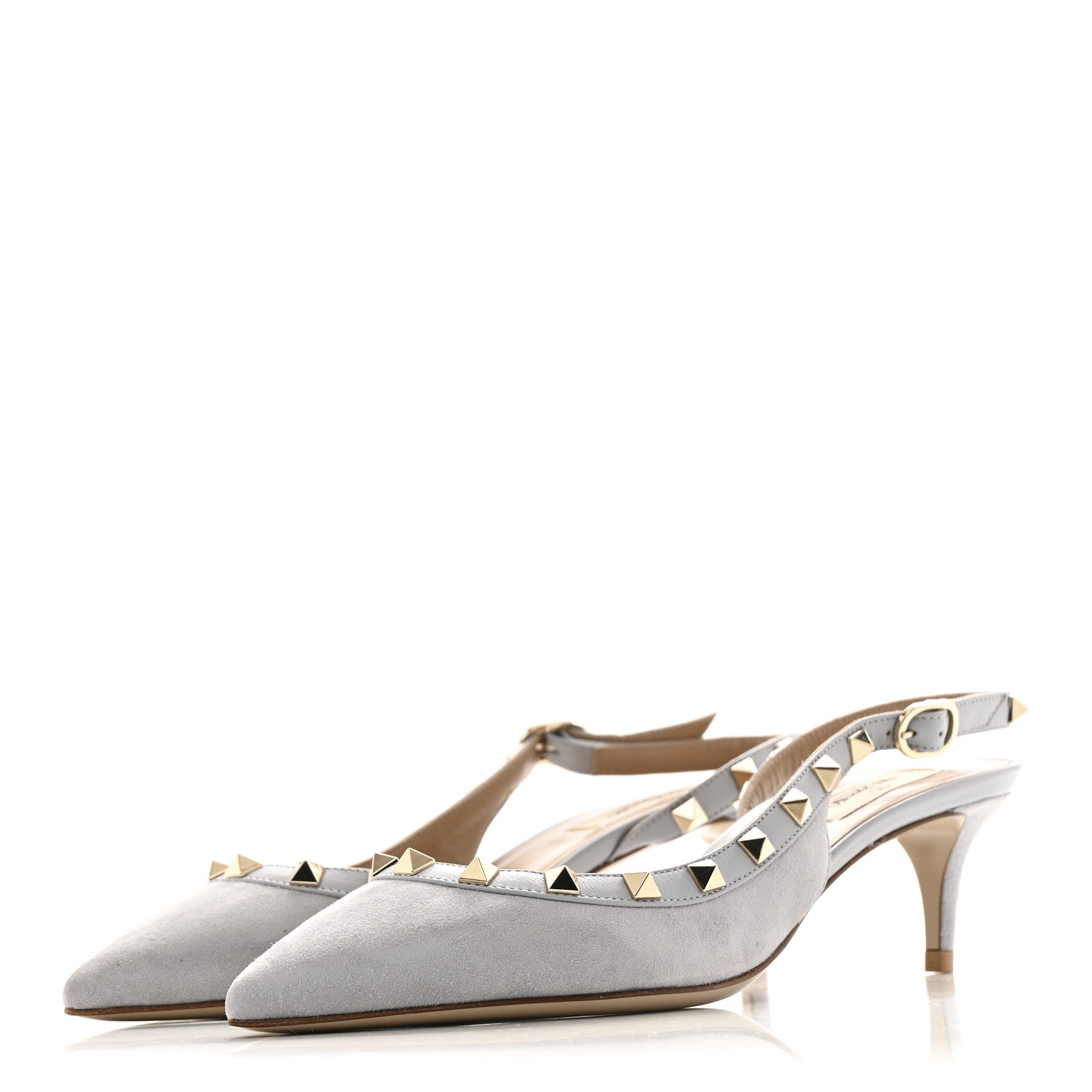 Valentino Garavani Suede Nappa Rockstud Half d'Orsay Slingback 50mm Pumps 37.5 Pastel Grey 4 of 10