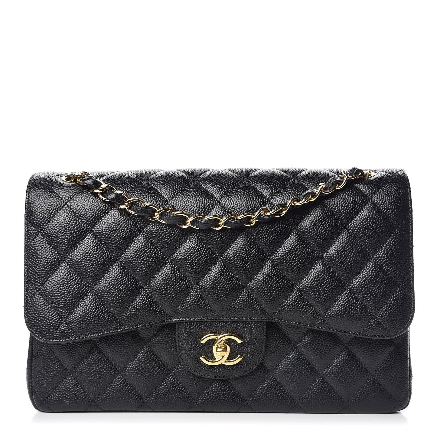 Caviar Quilted Jumbo Double Flap Black