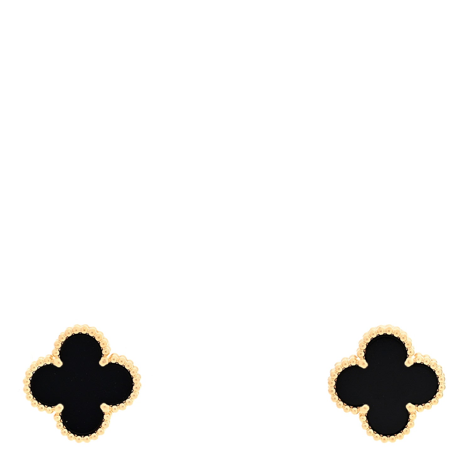 Van Cleef & Arpels 18K Yellow Gold Black Onyx Vintage Alhambra Earrings 1 of 5