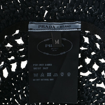 Prada Yarn Raffia Effect Crochet Logo Embroidered Womens Bucket Hat M Black 7 of 8