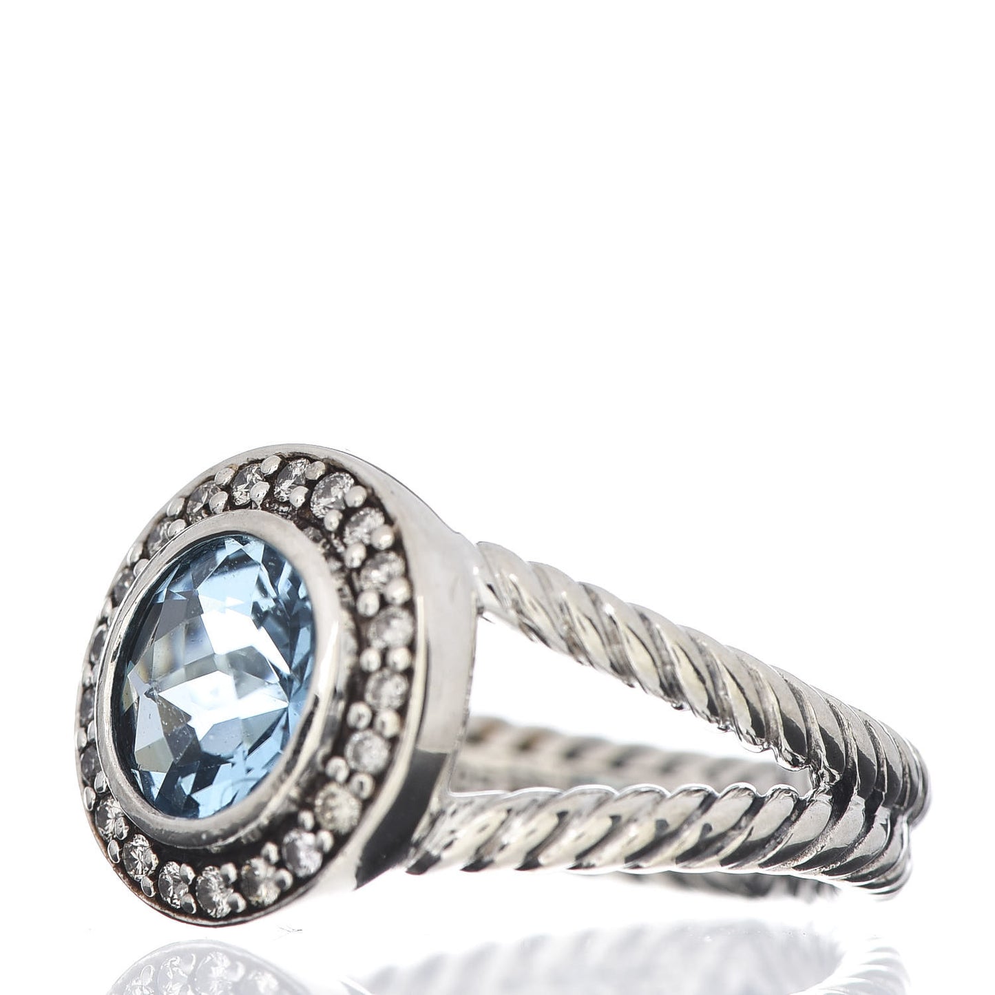 Sterling Silver Diamond Blue Topaz 8mm Petite Cerise Ring 52 6