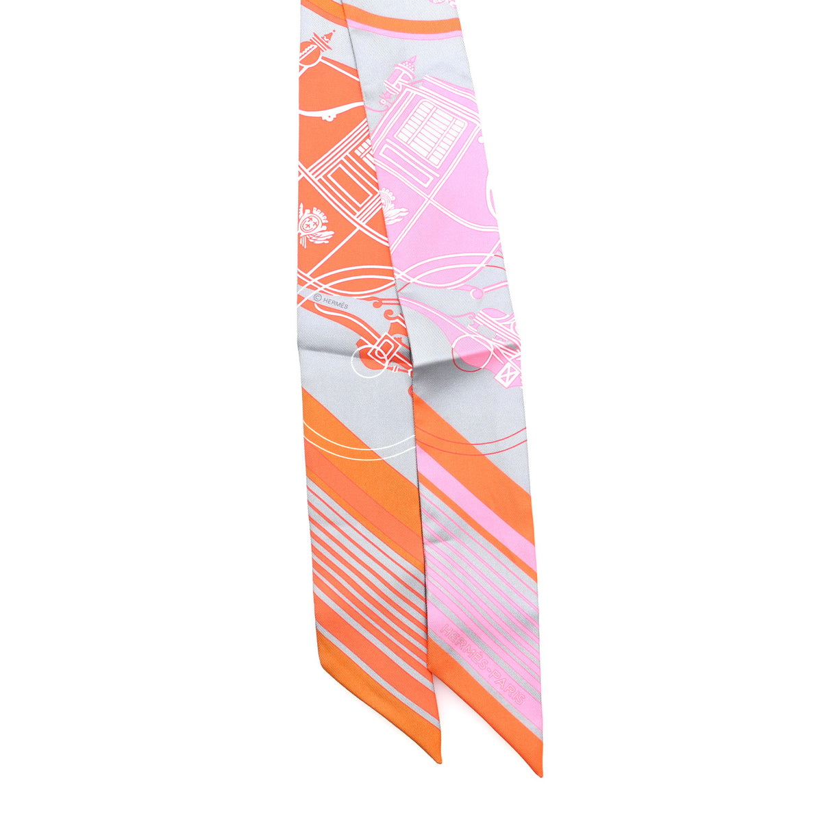 Silk Ex-Libris Twilly Gris Orange Rose Bonbon