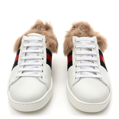 Gucci Calfskin Wool Web Bee Embroidered Womens Ace Sneakers 36 White 2 of 8