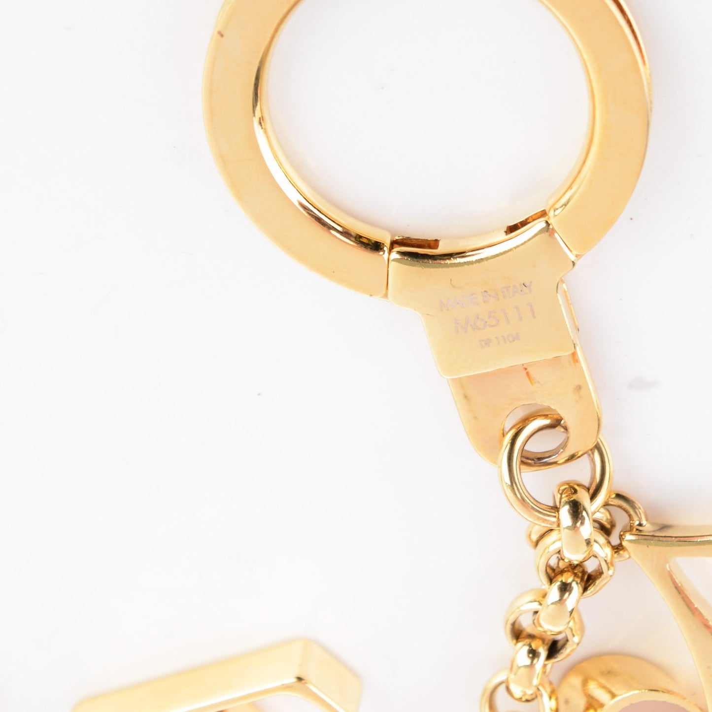 Brass Enamel Fleur De Monogram Bag Charm Chain Gold
