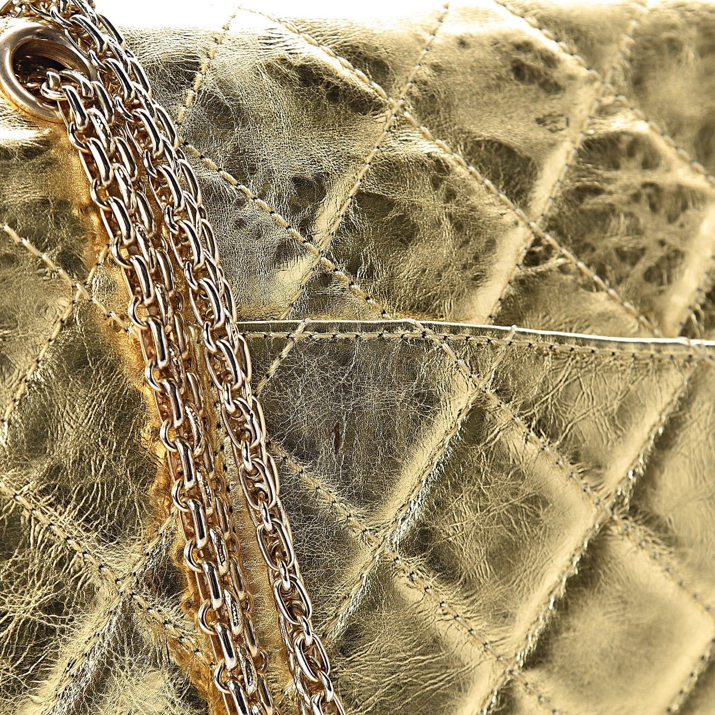 Metallic Aged Calfskin Quilted 2.55 Reissue 228 Flap Gold
