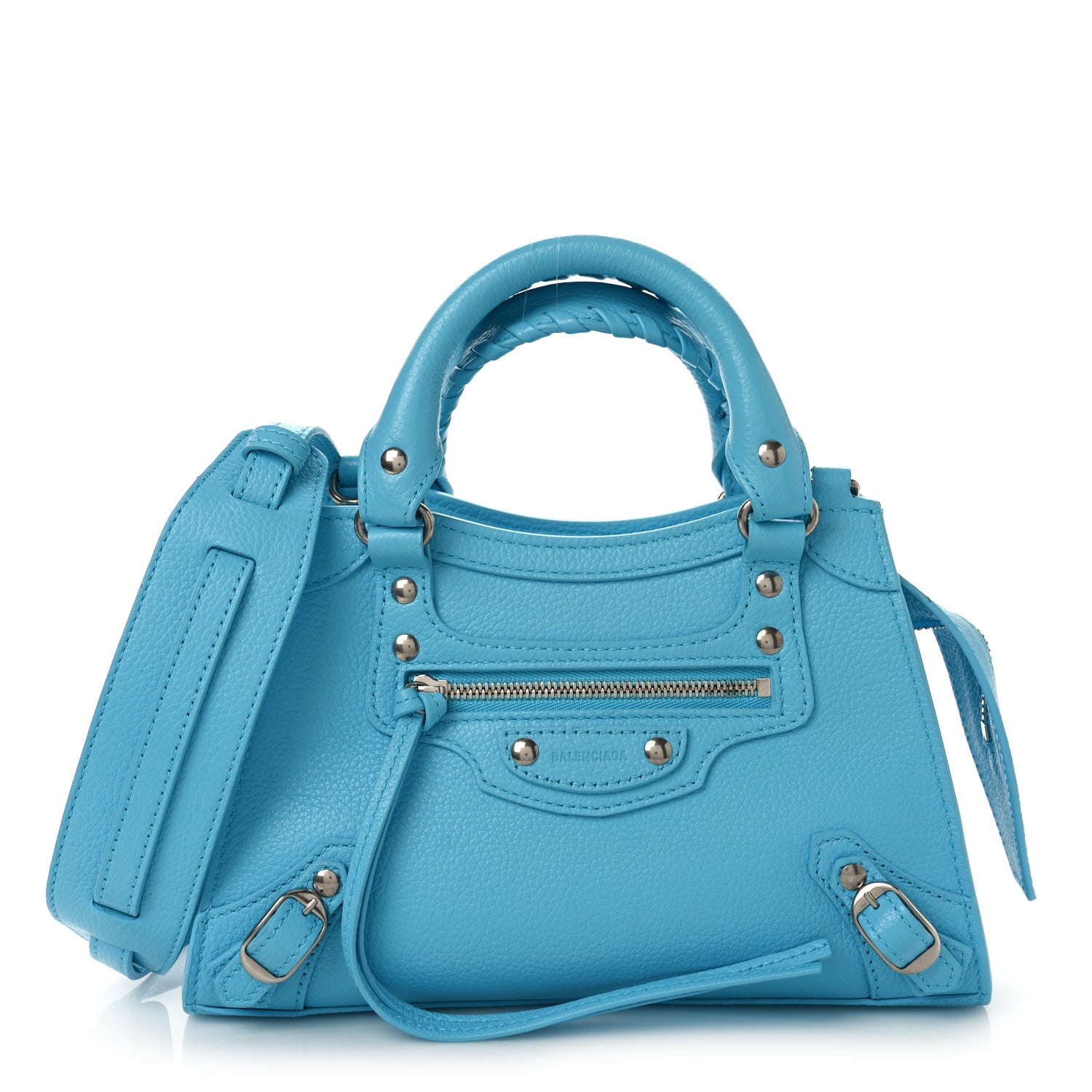 Balenciaga Grained Calfskin Neo Classic Silver Hardware Mini City Azur 1 of 8