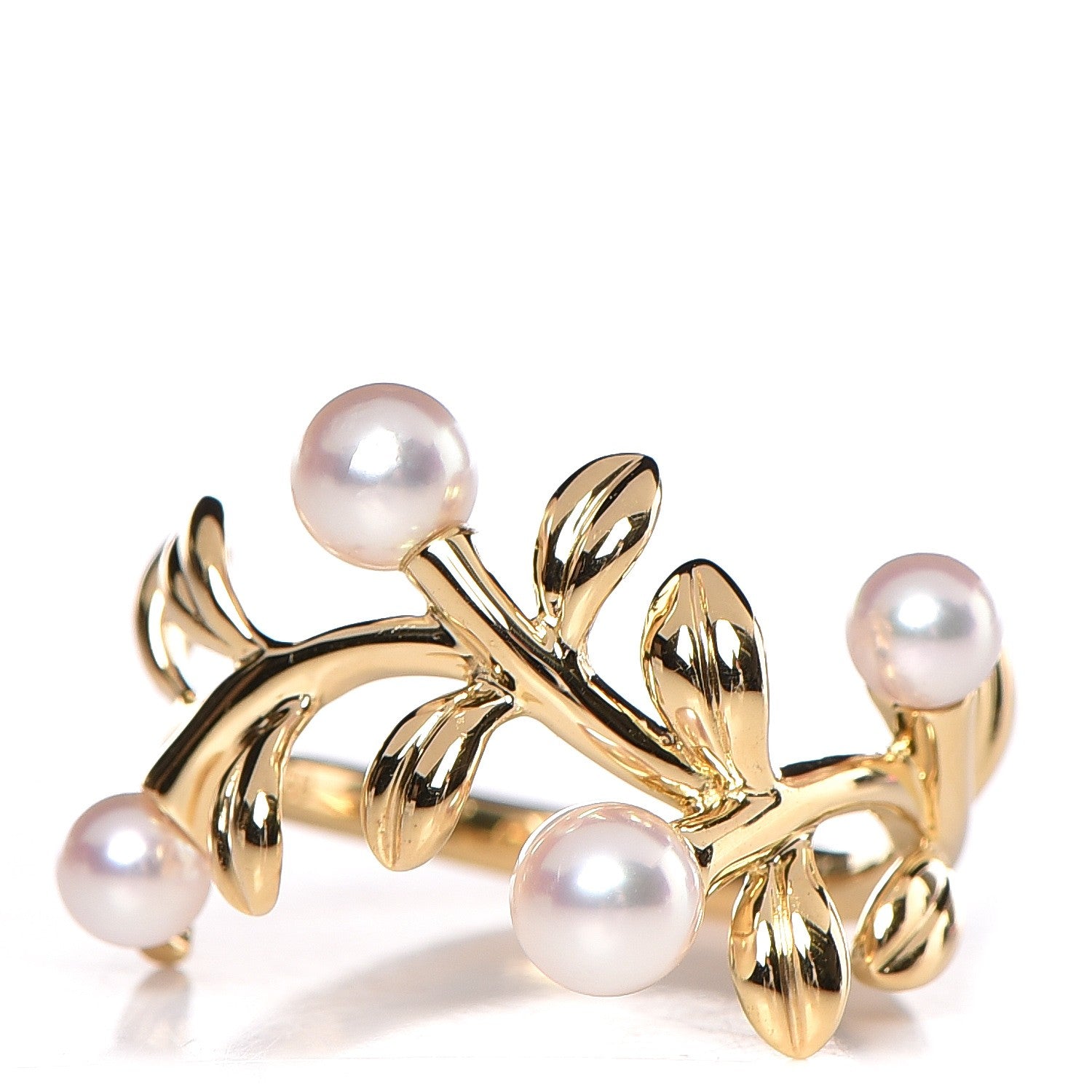 Mikimoto 18K Yellow Gold Akoya Pearl Olive Branch Ring 52 6 1 of 4