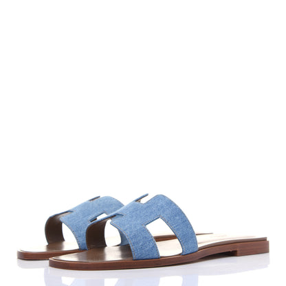 Hermes Denim Canvas Oran Sandals 38 Bleu Clair 3 of 11