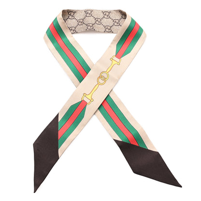 Gucci Silk Twill GG Monogram Web Horsebit Neck Bow Scarf Dark Brown 1 of 3