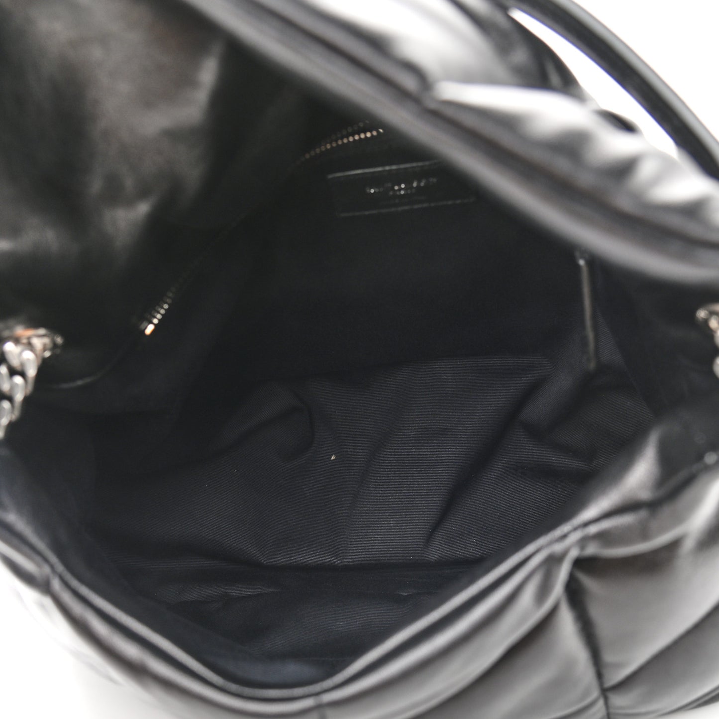 Lambskin Quilted Medium Loulou Puffer Monogram Chain Satchel Black