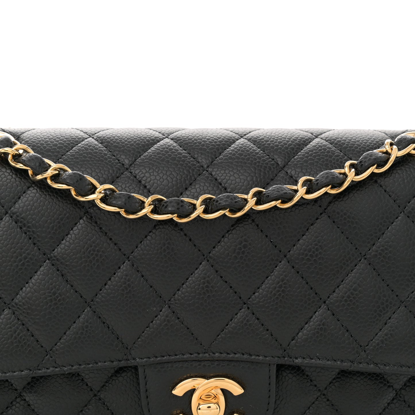 Caviar Quilted Medium Double Flap Black