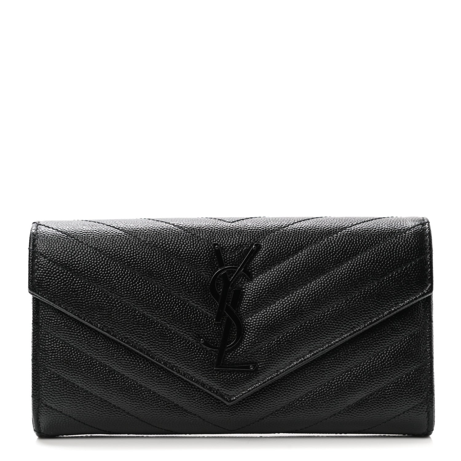 Saint Laurent Grain De Poudre Matelasse Chevron Monogram Flap Wallet Black 1 of 9