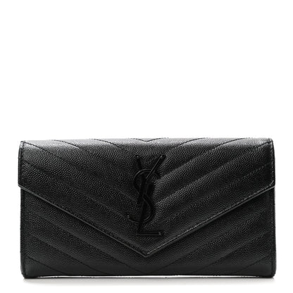 Saint Laurent Grain De Poudre Matelasse Chevron Monogram Flap Wallet Black 1 of 9