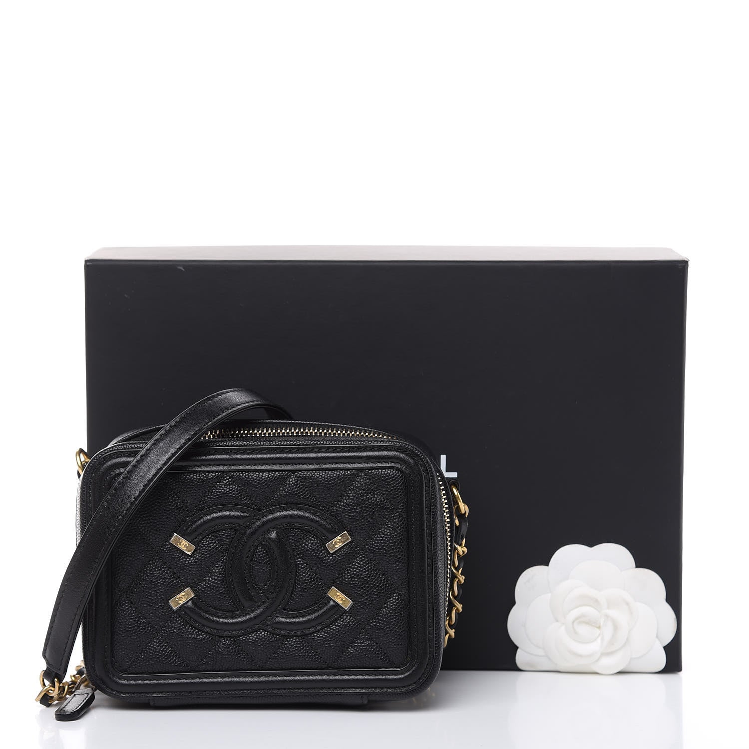Chanel Caviar Quilted CC Filigree Vanity Clutch With Chain Black 11 of 11