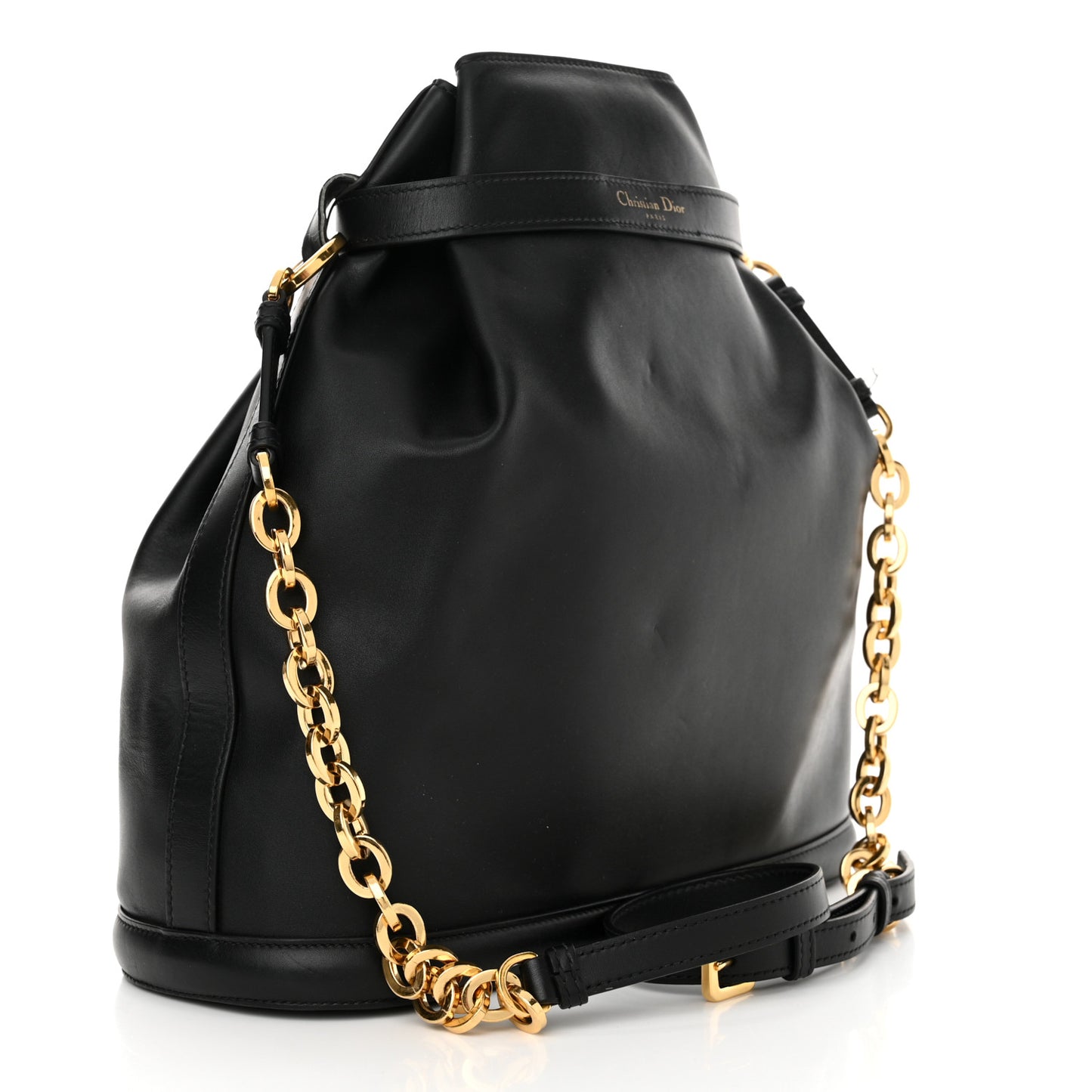 Calfskin CD Embossed Large C'est Chain Bucket Bag Black