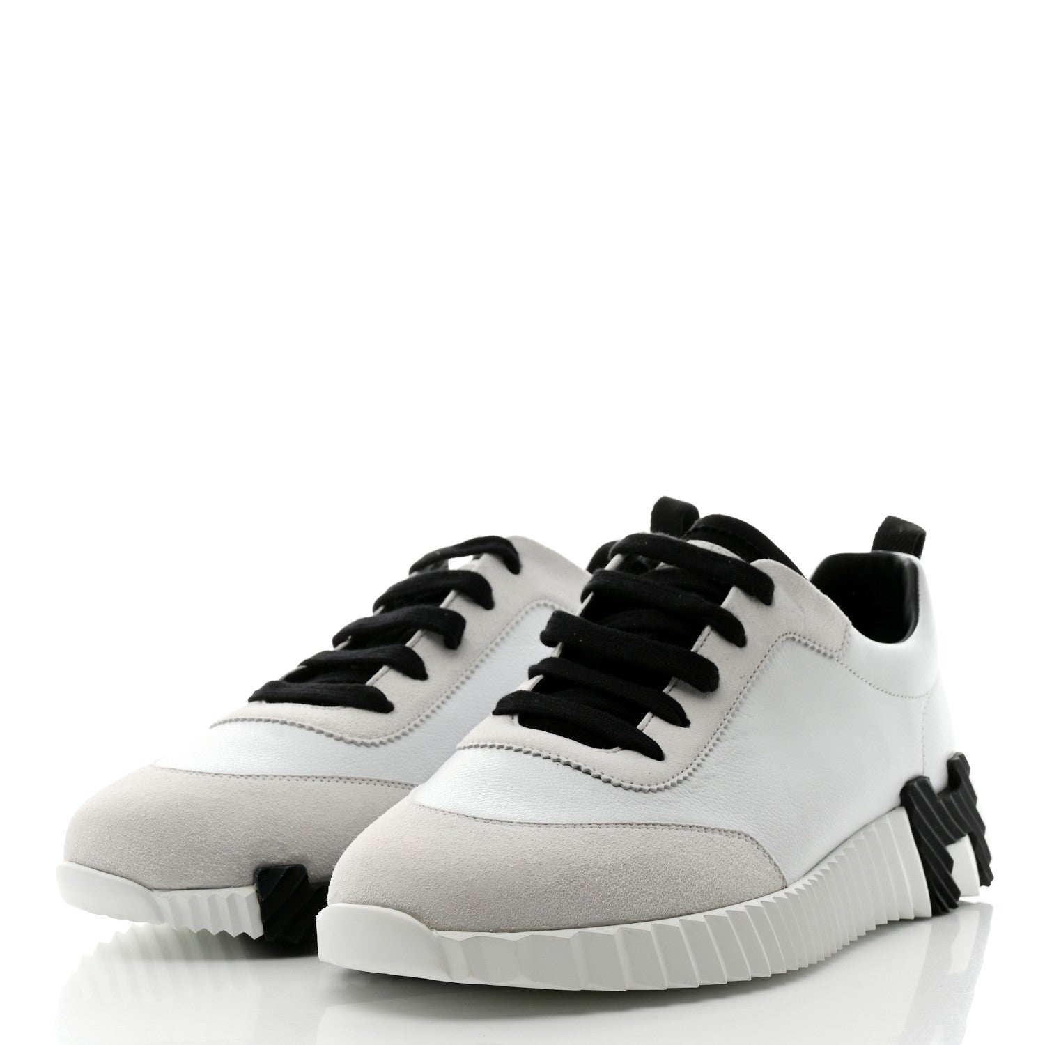 Hermes Calfskin Suede Goatskin Bouncing Sneakers 41 White 3 of 9