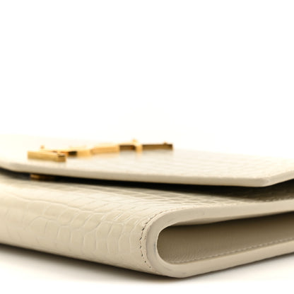 Saint Laurent Calfskin Crocodile Embossed Monogram Uptown Chain Wallet Crema Soft 10 of 15