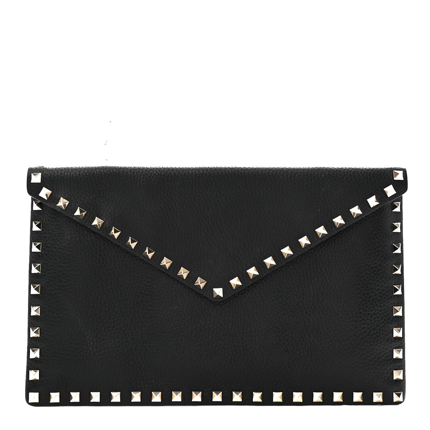 Pebbled Calfskin Large Rockstud Envelope Clutch Black
