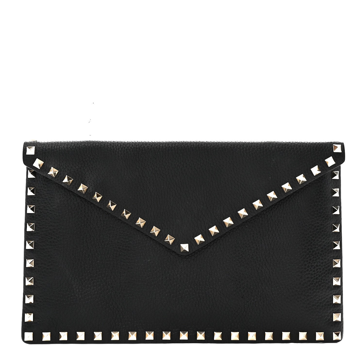 Valentino Garavani Pebbled Calfskin Large Rockstud Envelope Clutch Black 1 of 7