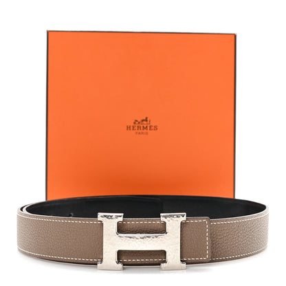 Hermes Swift Togo 32mm Martelee Constance H Belt 85 34 Black Etoupe 5 of 5