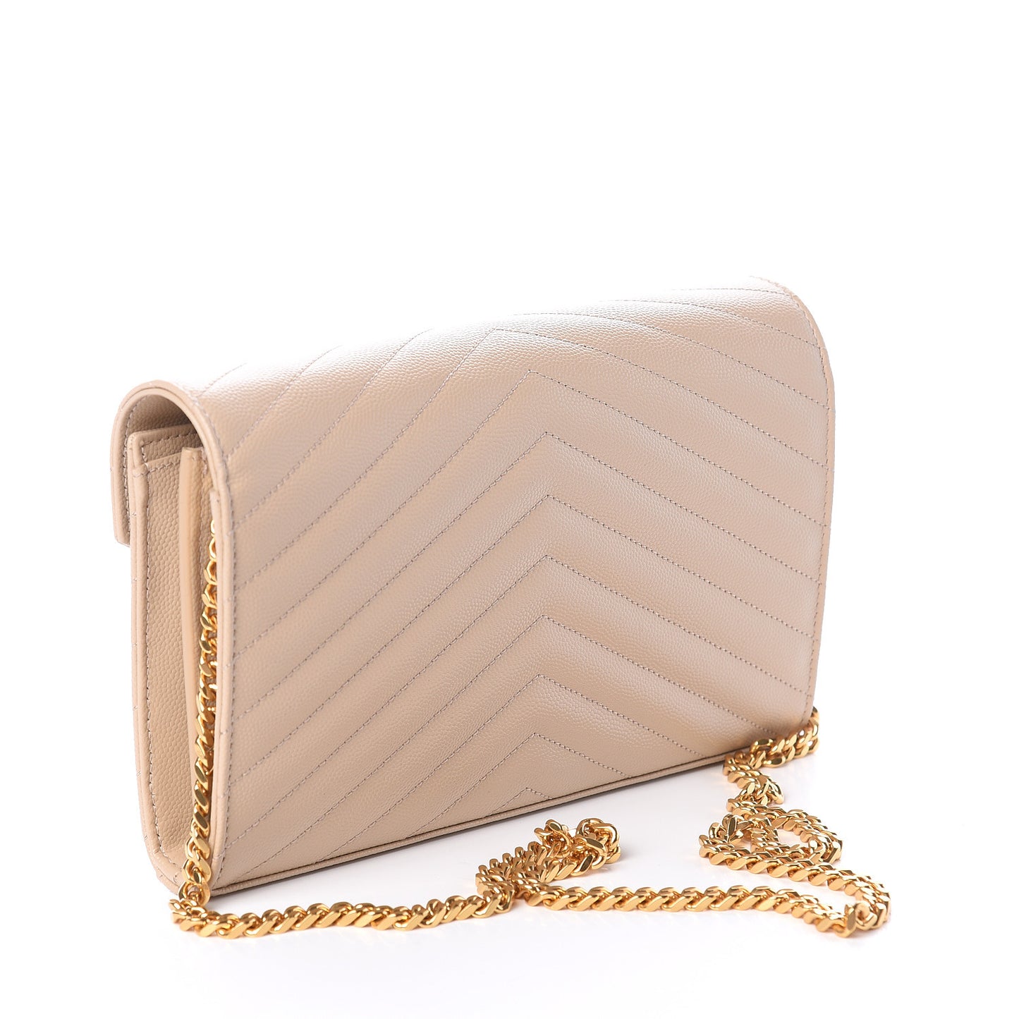 Grain De Poudre Matelasse Chevron Monogram Chain Wallet Nude Powder