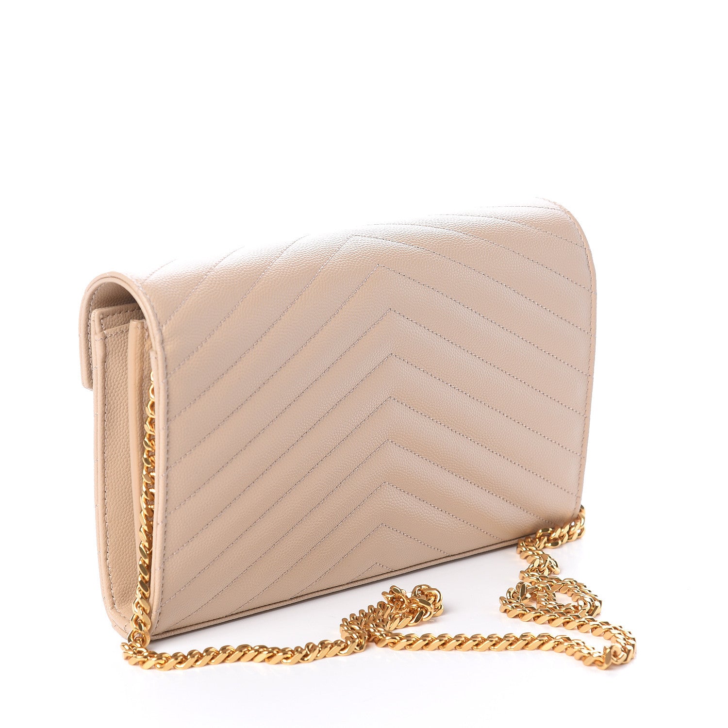 Saint Laurent Grain De Poudre Matelasse Chevron Monogram Chain Wallet Nude Powder 2 of 7