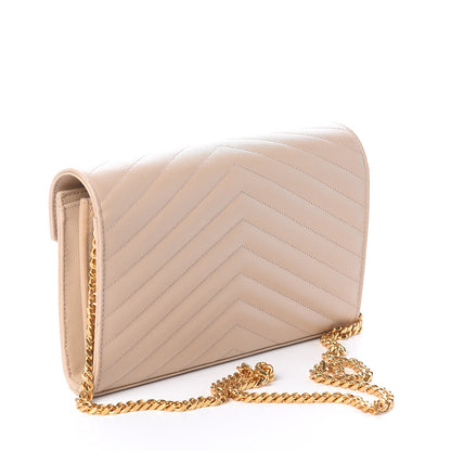 Saint Laurent Grain De Poudre Matelasse Chevron Monogram Chain Wallet Nude Powder 2 of 7