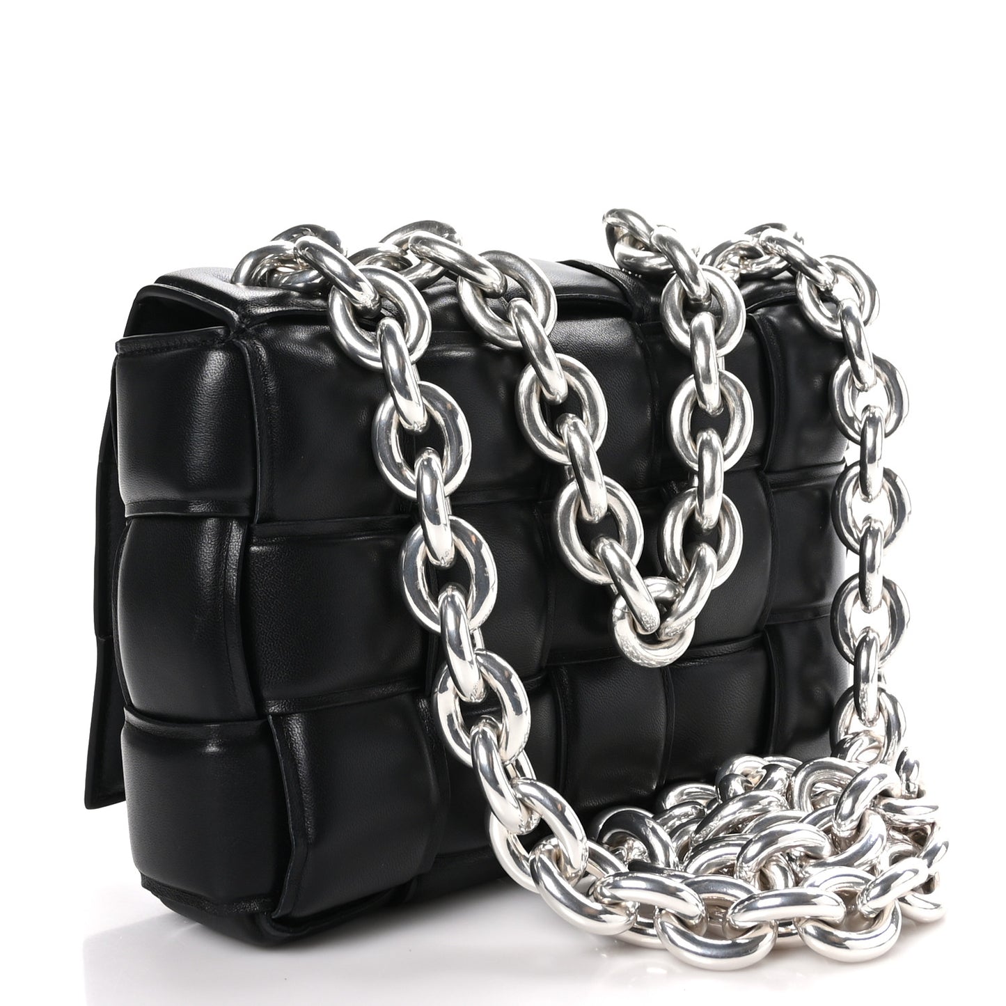 Lambskin Maxi Intreccio Padded Chain Cassette Crossbody Bag Black