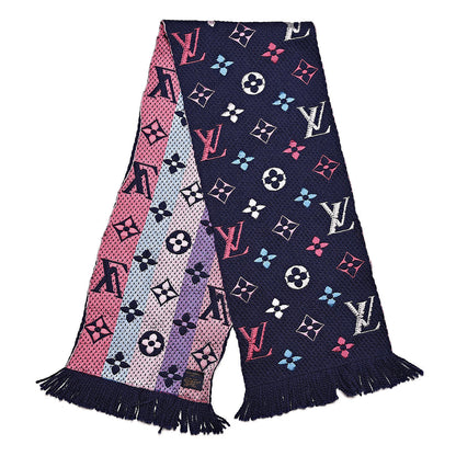 Louis Vuitton Wool Silk Rainbow Logomania Scarf Navy 3 of 4