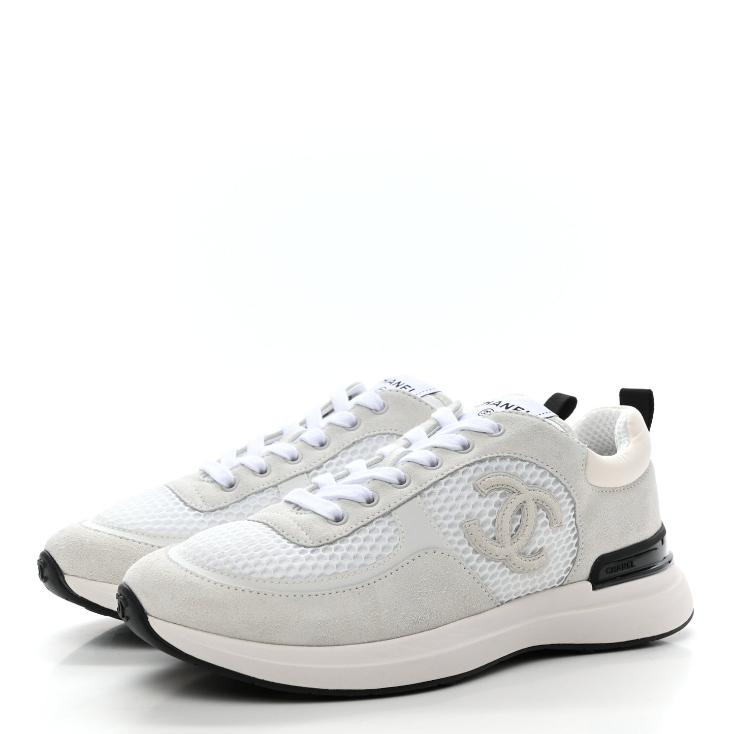 Calfskin Mesh Lycra Suede Womens Logo Sneakers 38 White Ivory Black